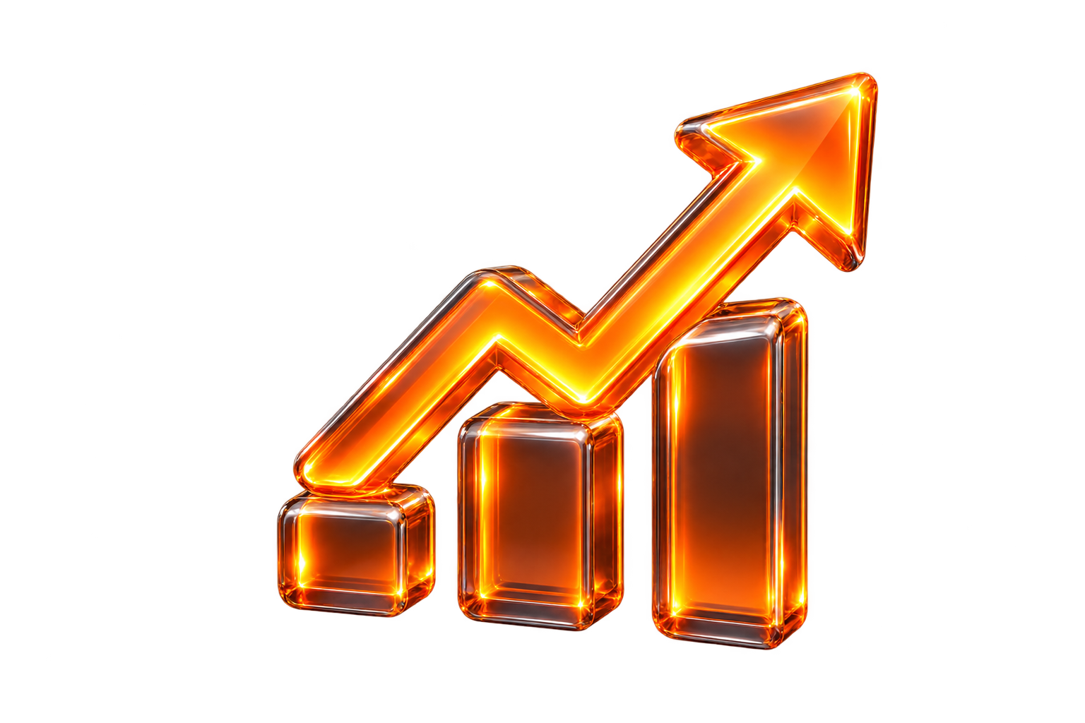 Ícone 3D de gráfico ascendente neon